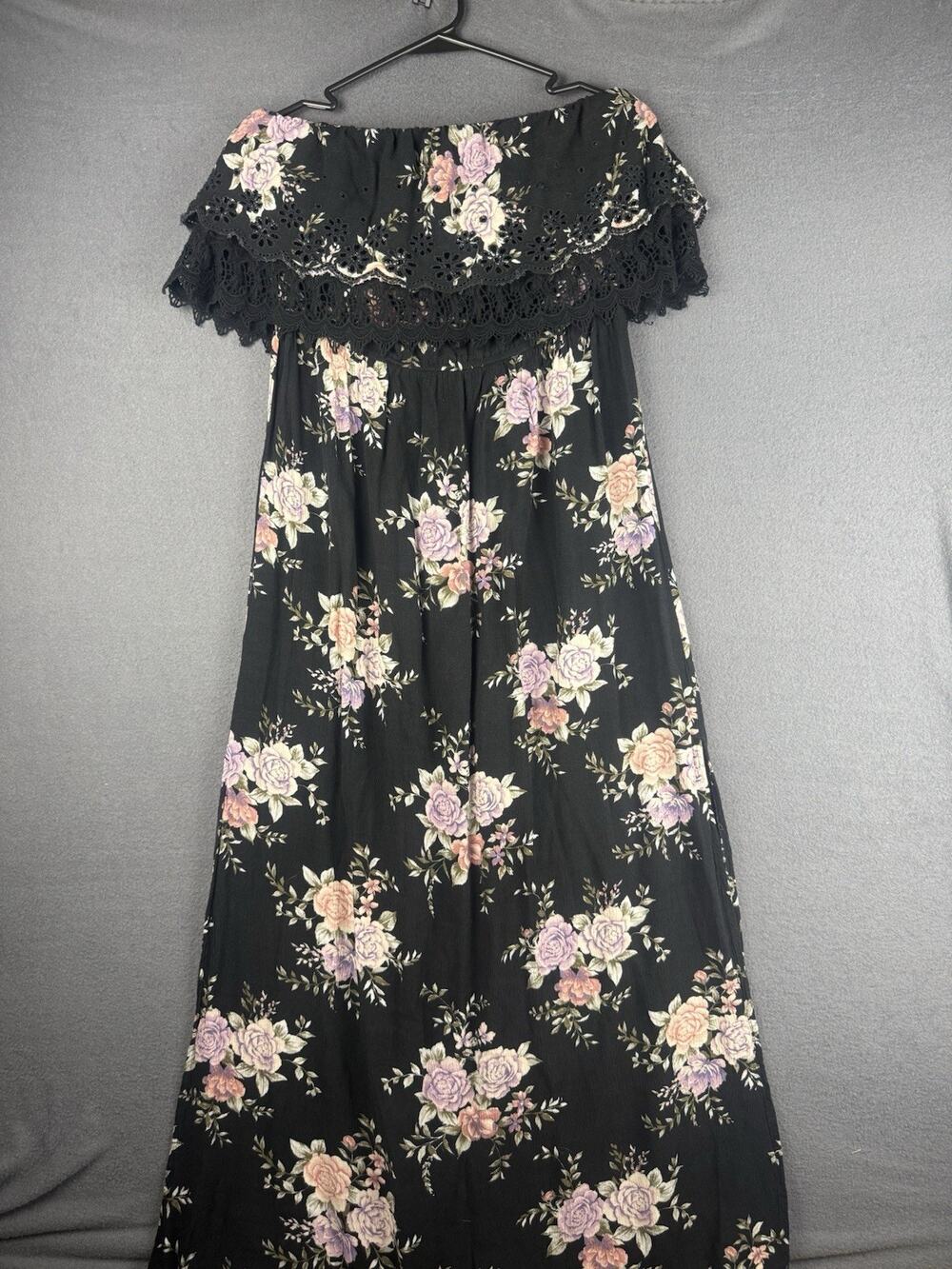 American Eagle Outfitters Black Floral Maxi Off Shoulder Dress Size Large